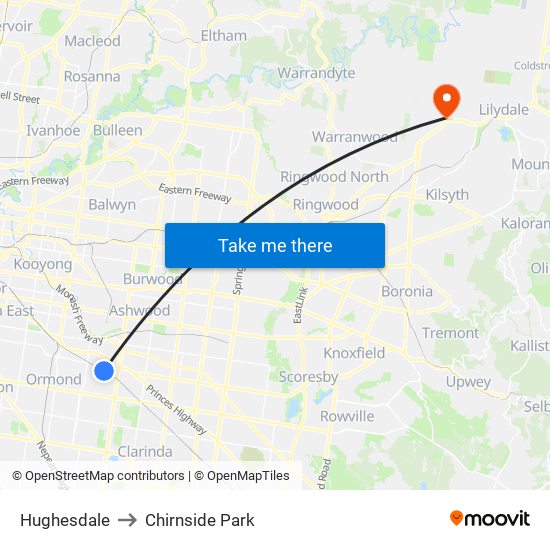 Hughesdale to Chirnside Park map