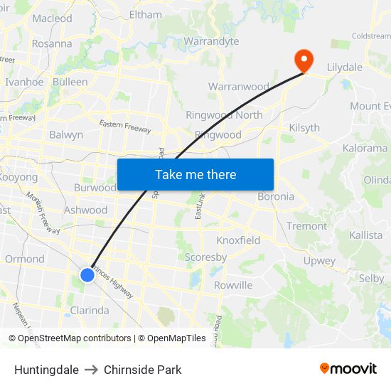 Huntingdale to Chirnside Park map