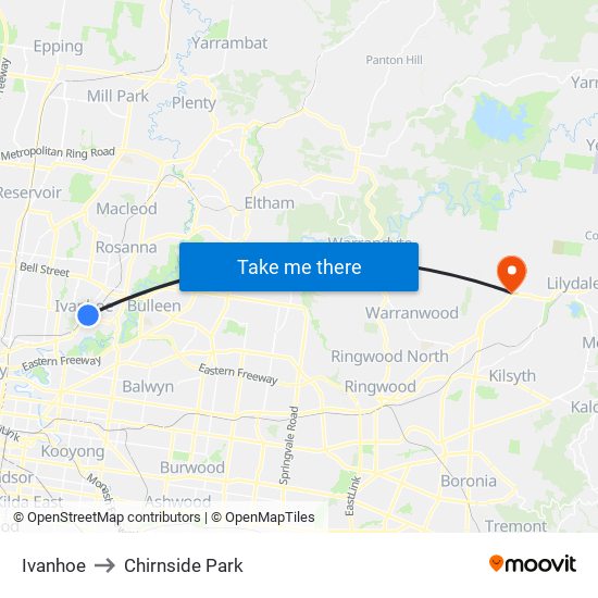 Ivanhoe to Chirnside Park map