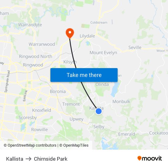 Kallista to Chirnside Park map