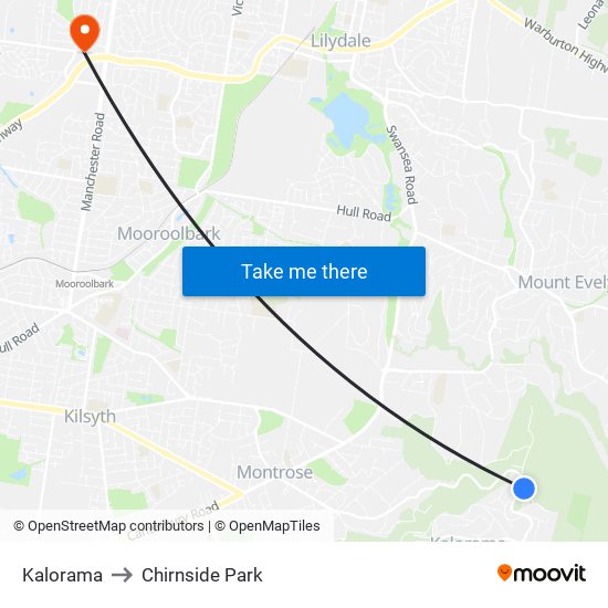 Kalorama to Chirnside Park map