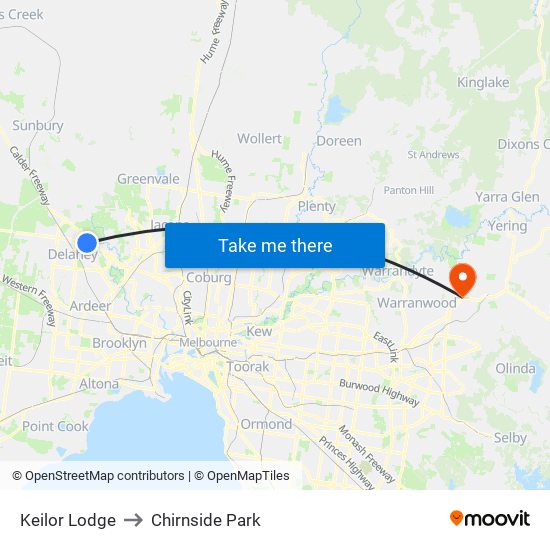 Keilor Lodge to Chirnside Park map