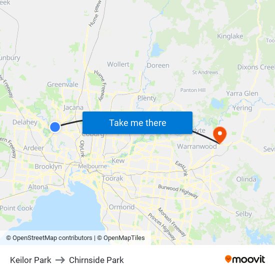 Keilor Park to Chirnside Park map