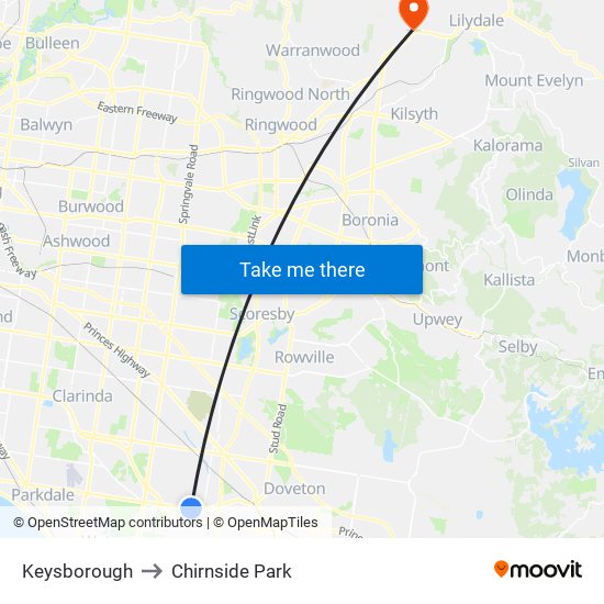 Keysborough to Chirnside Park map