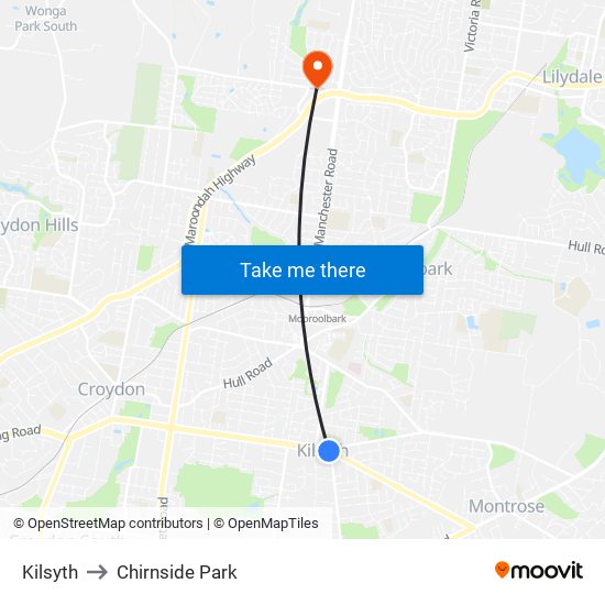 Kilsyth to Chirnside Park map