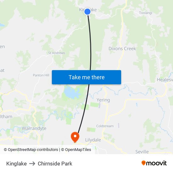 Kinglake to Chirnside Park map
