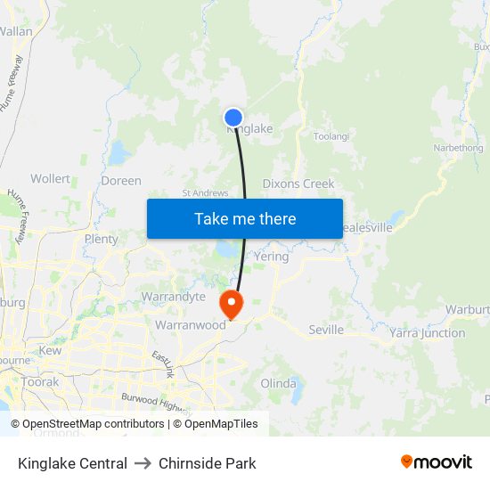 Kinglake Central to Chirnside Park map