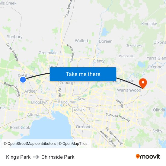 Kings Park to Chirnside Park map