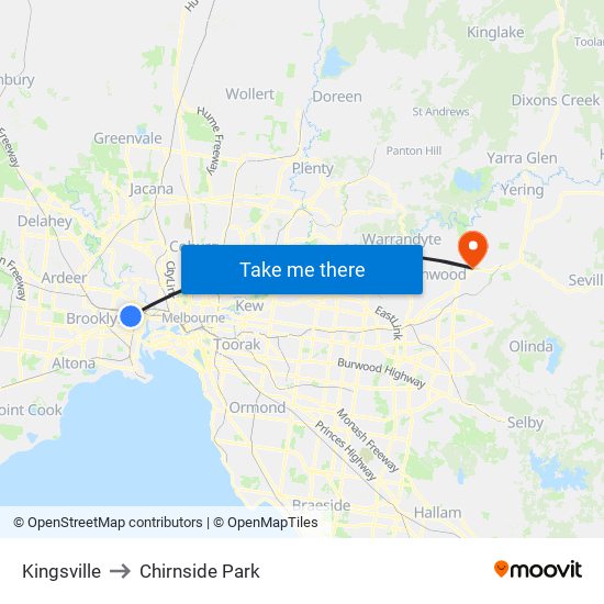 Kingsville to Chirnside Park map