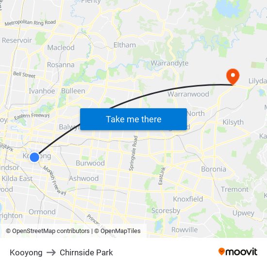 Kooyong to Chirnside Park map