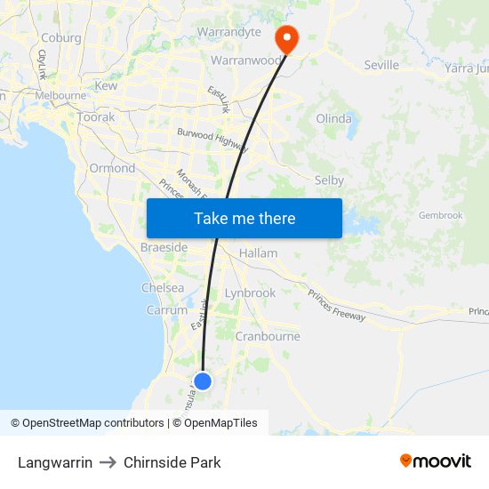 Langwarrin to Chirnside Park map