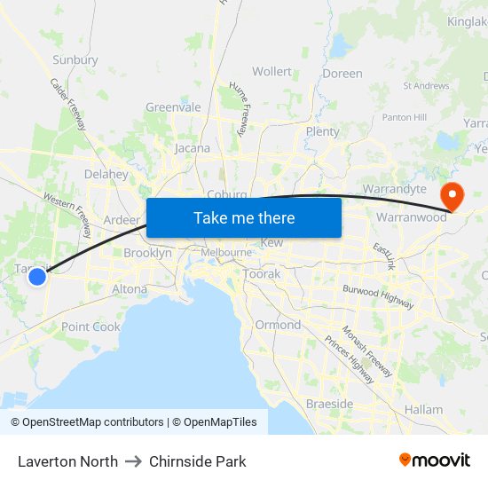 Laverton North to Chirnside Park map