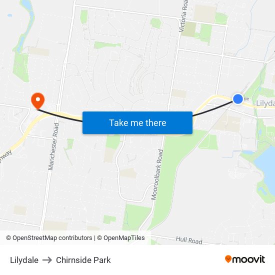 Lilydale to Chirnside Park map