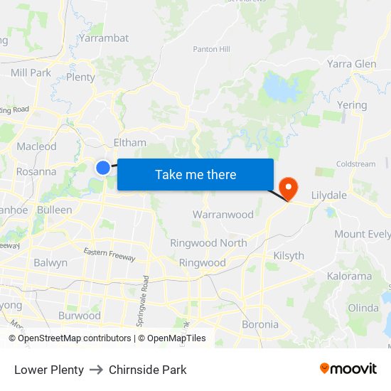 Lower Plenty to Chirnside Park map