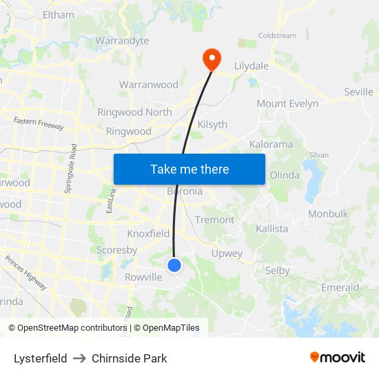 Lysterfield to Chirnside Park map