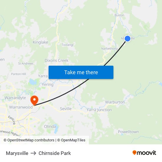 Marysville to Chirnside Park map