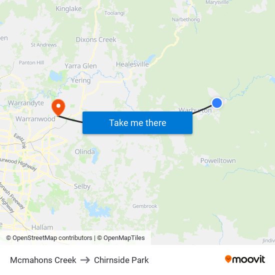 Mcmahons Creek to Chirnside Park map