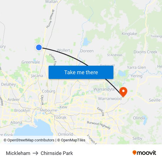 Mickleham to Chirnside Park map