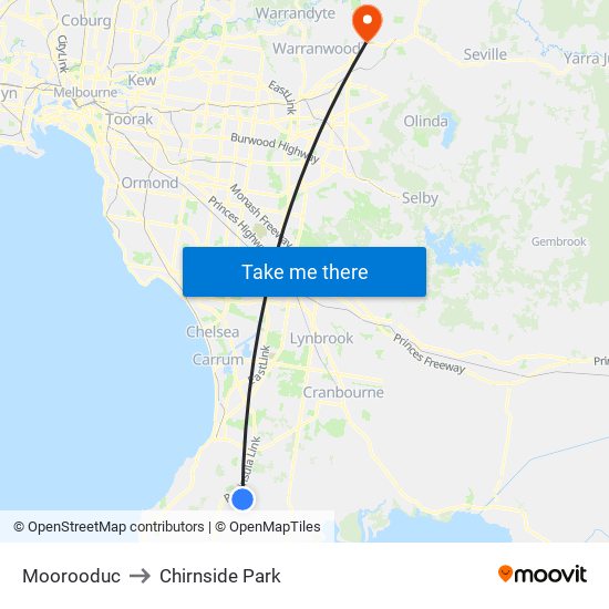 Moorooduc to Chirnside Park map