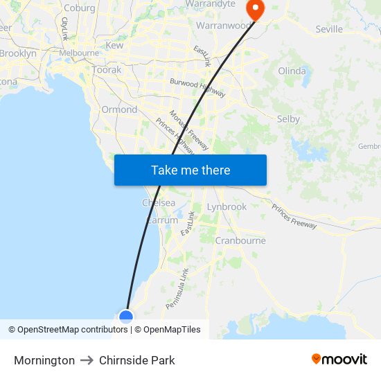 Mornington to Chirnside Park map
