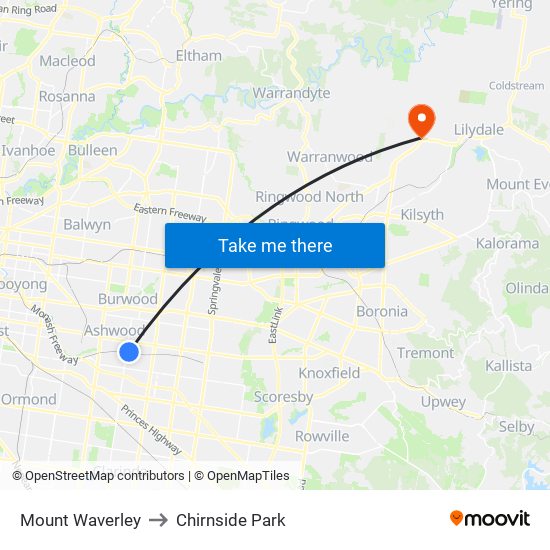 Mount Waverley to Chirnside Park map