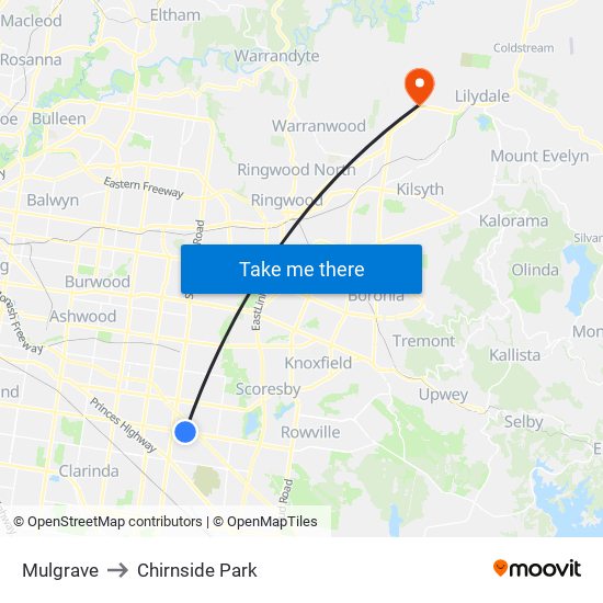 Mulgrave to Chirnside Park map