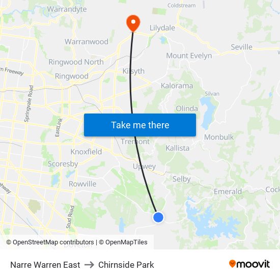 Narre Warren East to Chirnside Park map