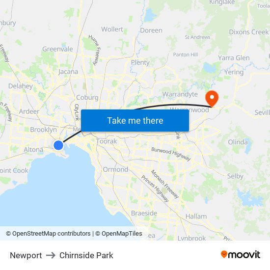 Newport to Chirnside Park map