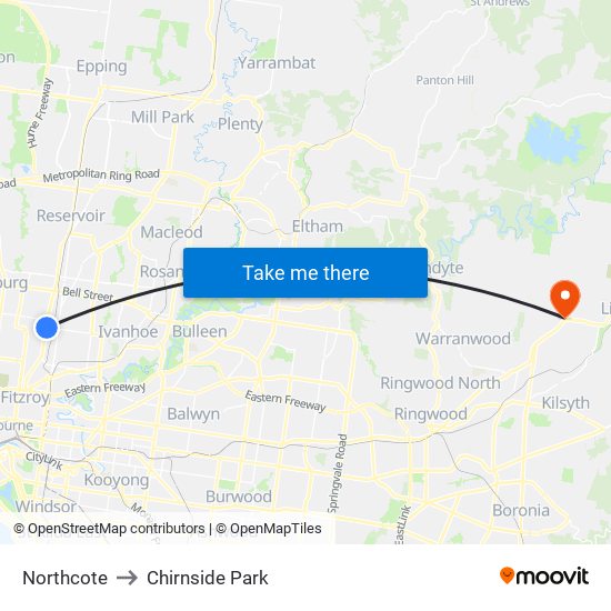 Northcote to Chirnside Park map