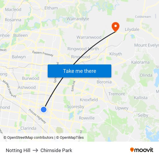 Notting Hill to Chirnside Park map