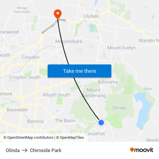 Olinda to Chirnside Park map