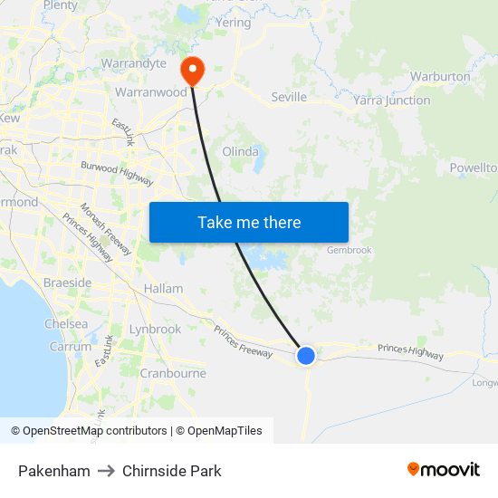 Pakenham to Chirnside Park map