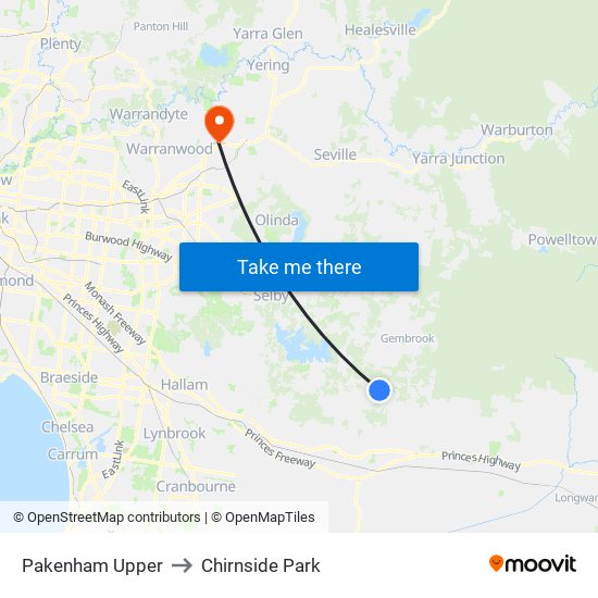 Pakenham Upper to Chirnside Park map