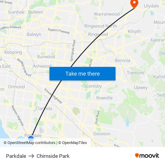 Parkdale to Chirnside Park map