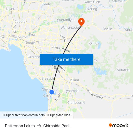 Patterson Lakes to Chirnside Park map