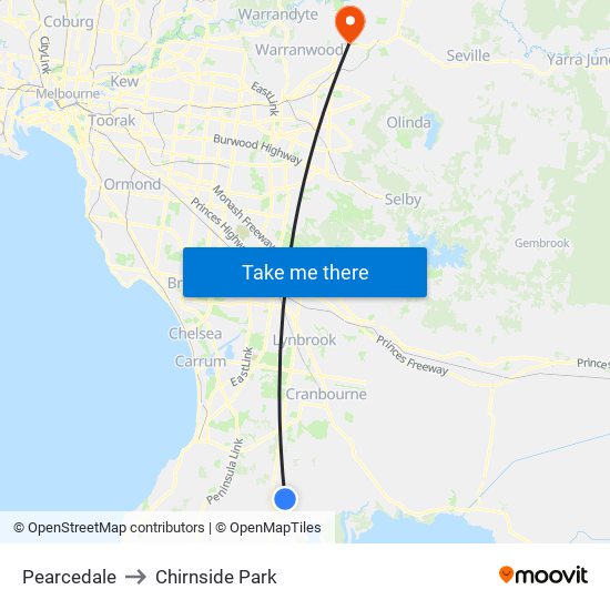 Pearcedale to Chirnside Park map