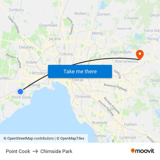 Point Cook to Chirnside Park map