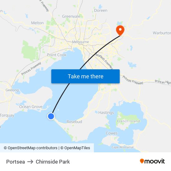 Portsea to Chirnside Park map