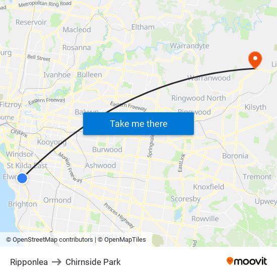 Ripponlea to Chirnside Park map