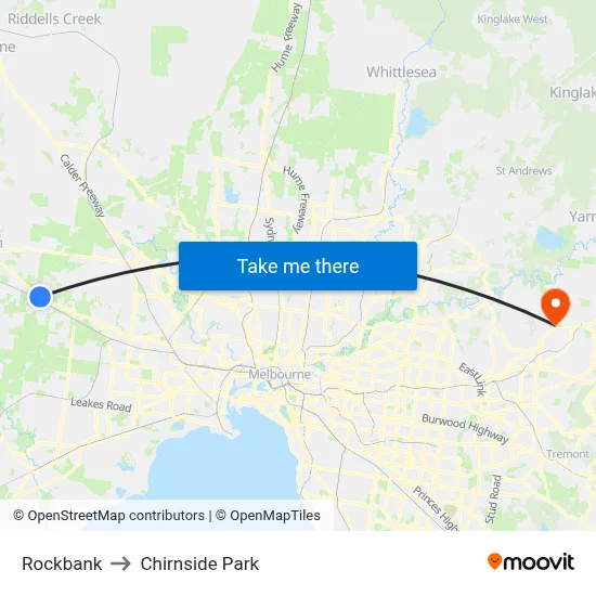 Rockbank to Chirnside Park map
