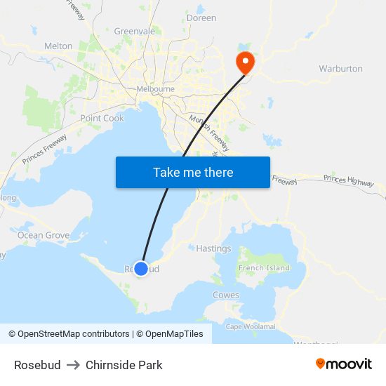 Rosebud to Chirnside Park map