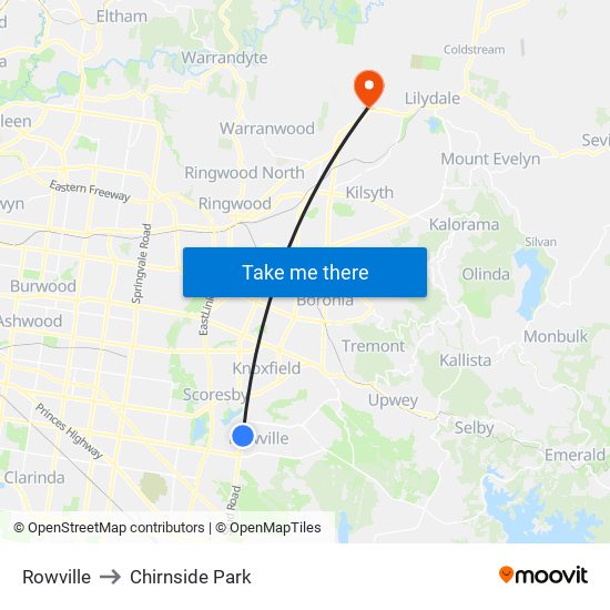 Rowville to Chirnside Park map