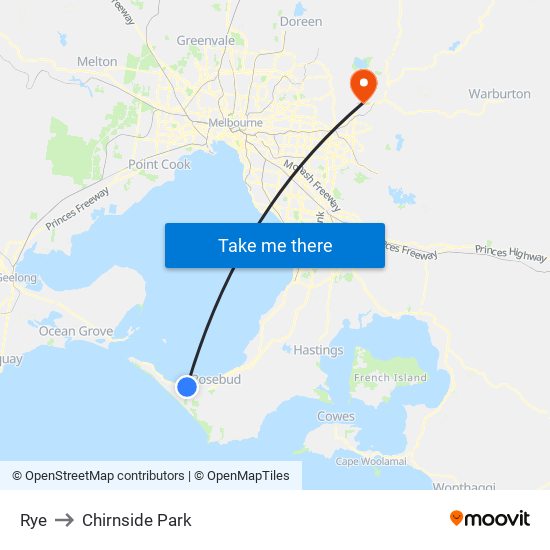 Rye to Chirnside Park map