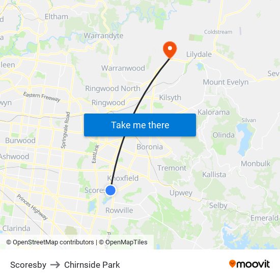 Scoresby to Chirnside Park map