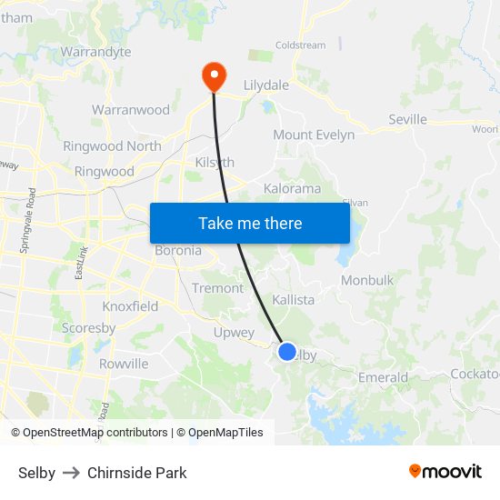 Selby to Chirnside Park map