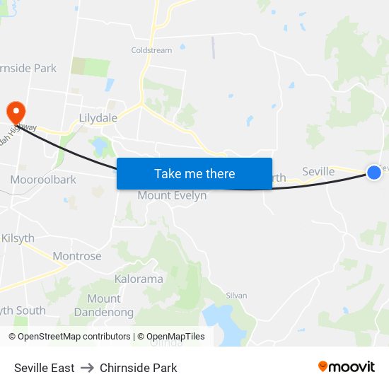 Seville East to Chirnside Park map