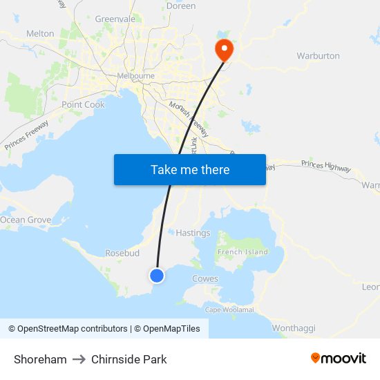 Shoreham to Chirnside Park map