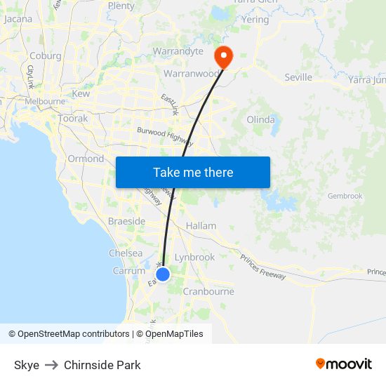 Skye to Chirnside Park map