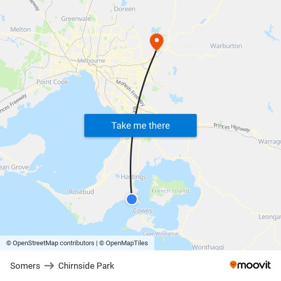 Somers to Chirnside Park map