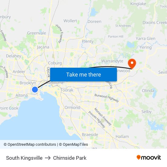 South Kingsville to Chirnside Park map
